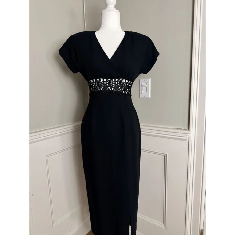 Datiani Petite Black Crochet Waist Midi Dress Size 4P